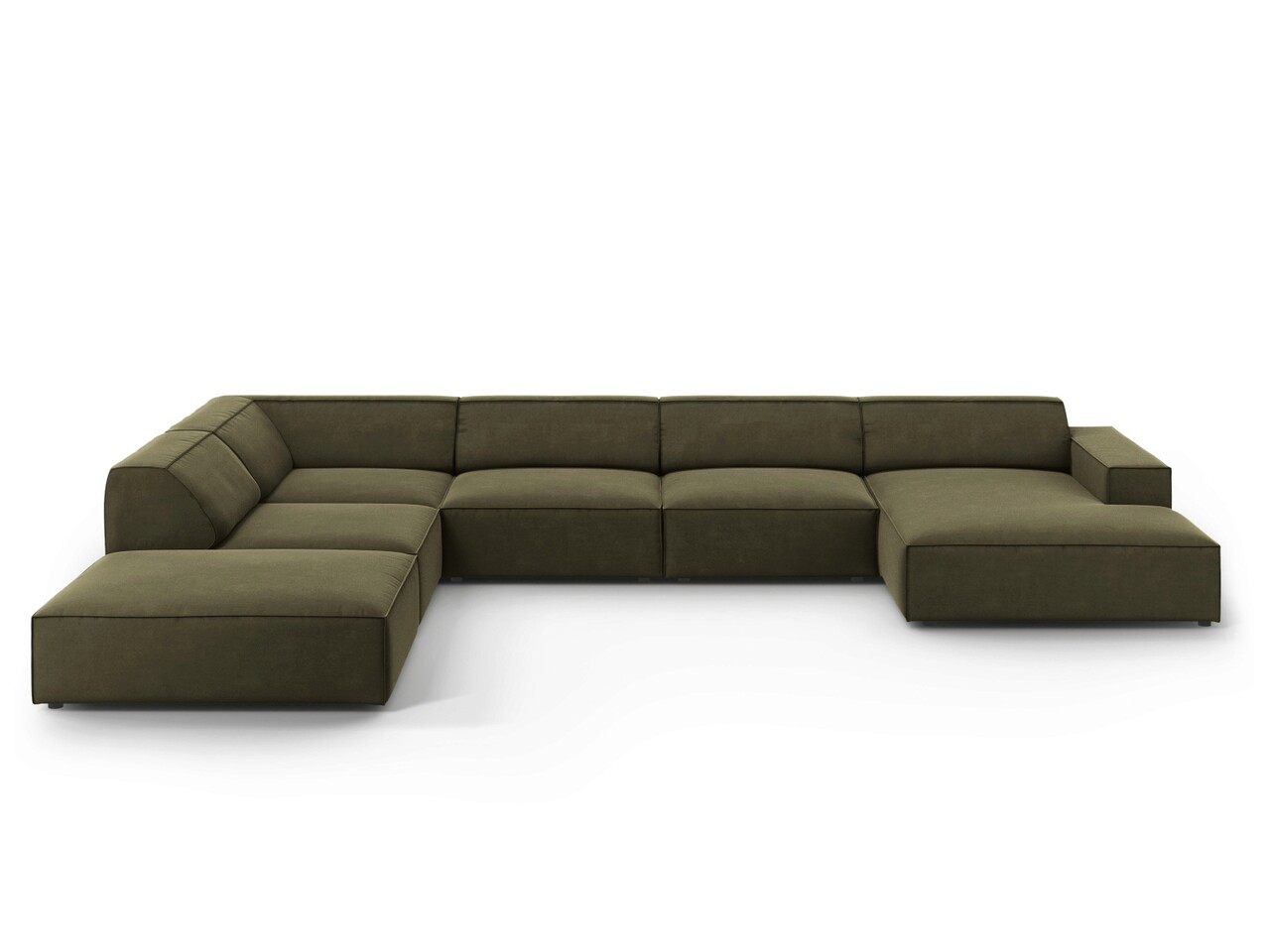 Coltar panoramic stanga 7 locuri, Jodie, Micadoni Home, BL, 364x262x70 cm, catifea, verde Colțare